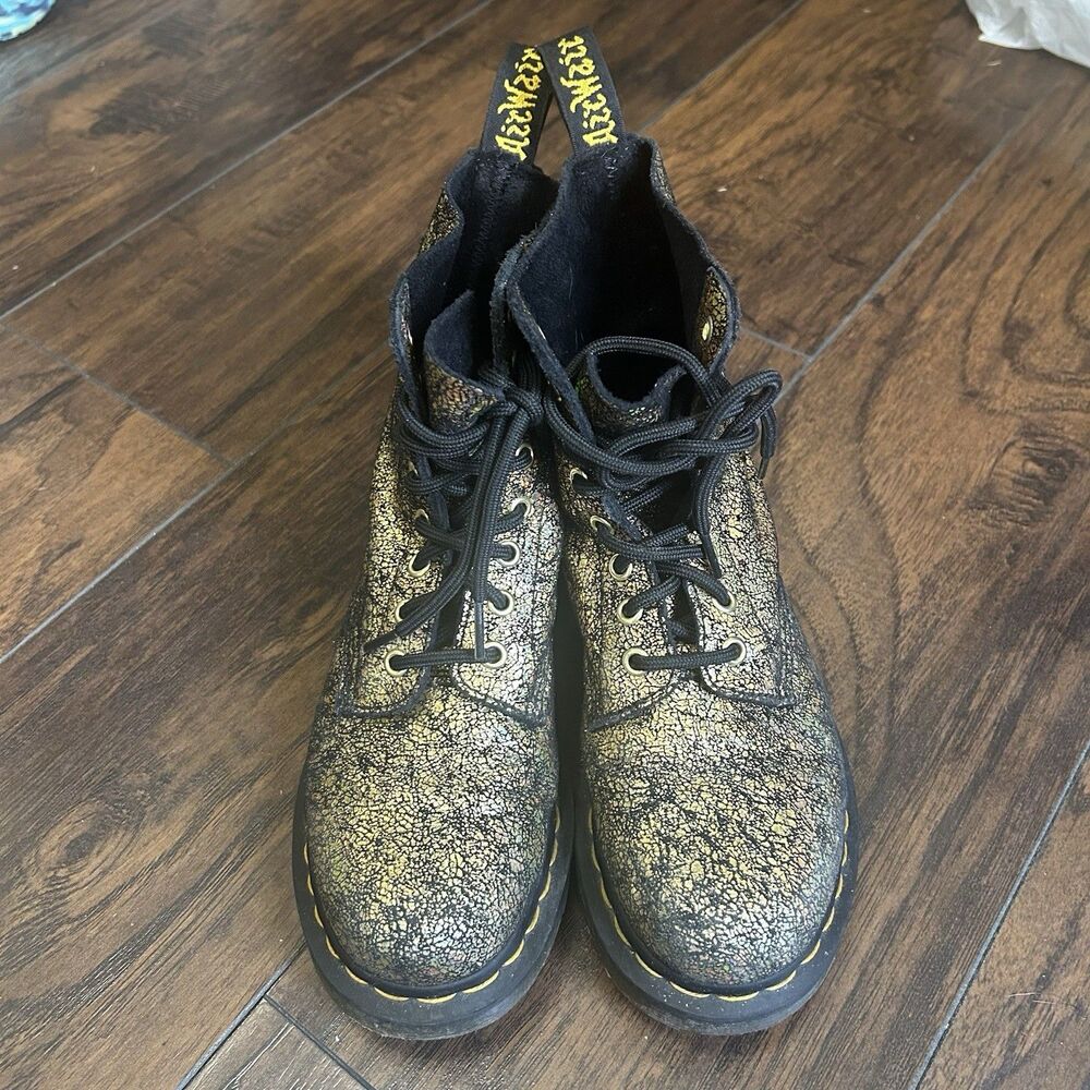 Dr Martens 1460 Pascal Iridescent Gold Crackle Combat Boots UK 4 EU 37 US 6